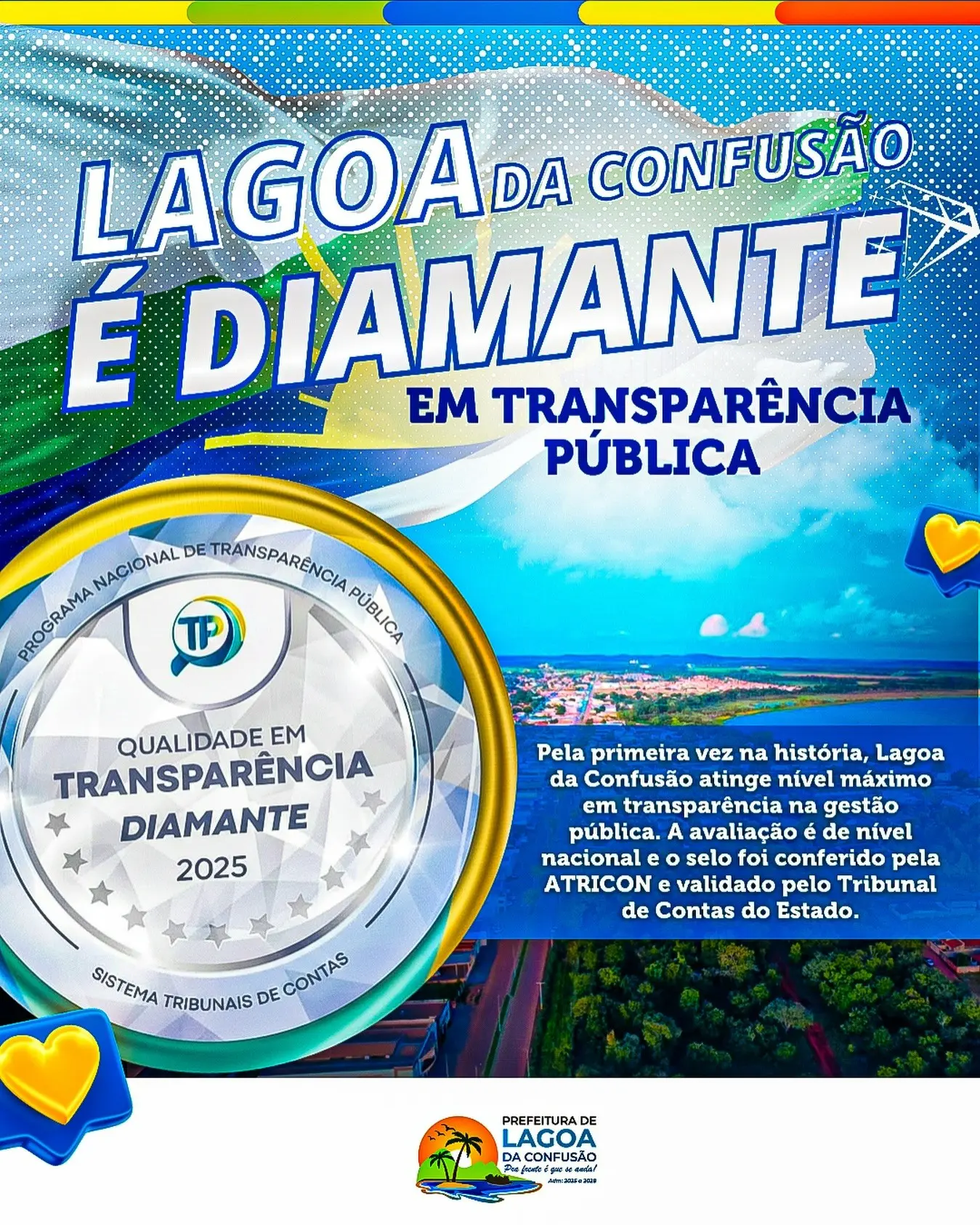 Lagoa da Confusão conquista Selo Diamante em Transparência Pública pela primeira vez