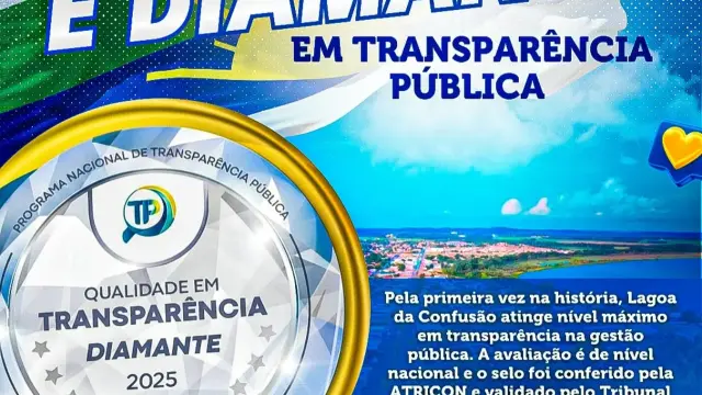 Lagoa da Confusão conquista Selo Diamante em Transparência Pública pela primeira vez