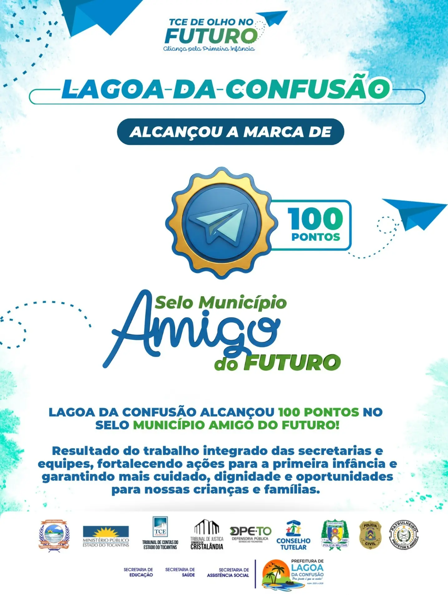 Lagoa da Confusão conquista pontuação máxima no Selo “Município Amigo do Futuro”